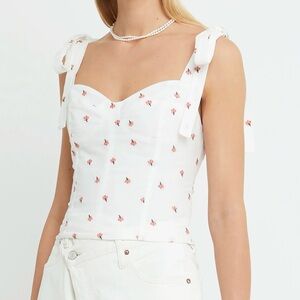 NWT Kourt Floral White Tie Strap Bustier Corset Top sz XS / 2